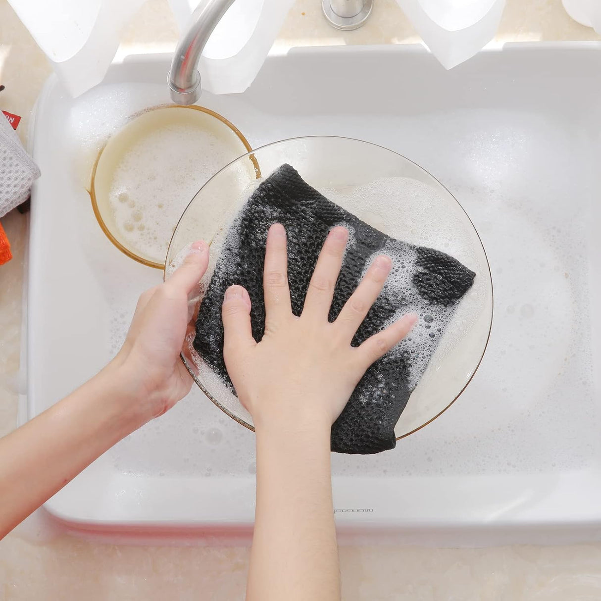 Homaxy 100% Cotton Waffle Weave Kitchen Dish Cloths, 12x12 Inches, 6-Pack, Black Kitchen Towels and Dishcloths Set, Black & Grey
