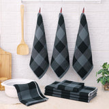 Homaxy 100% Cotton Waffle Weave Kitchen Dish Cloths, 12x12 Inches, 6-Pack, Black Kitchen Towels and Dishcloths Set, Black & Grey