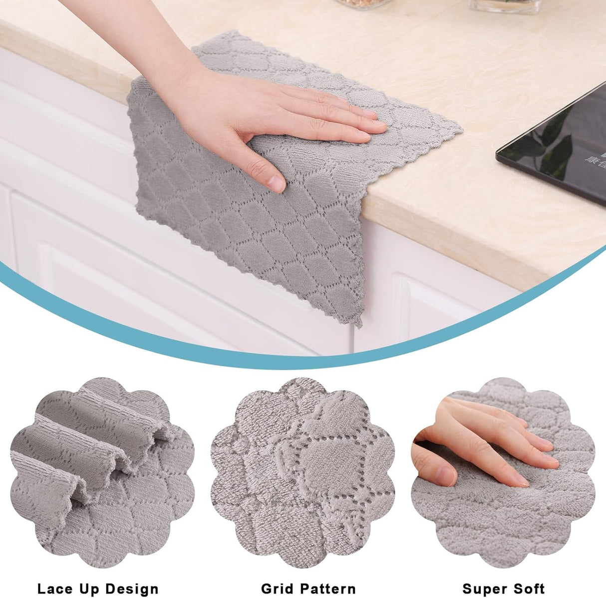 Homaxy 12 Pack Kitchen Dish Cloths (10 x 10 Inches, Grey) Kitchen Towels and Dishcloths Set, 12 x 12 and 13 x 28 Inches White & Black