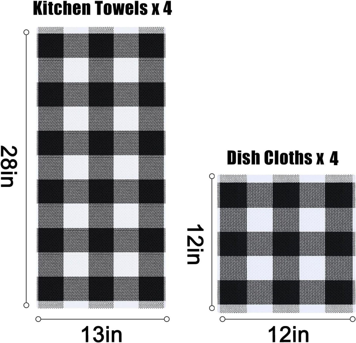 Homaxy 12 Pack Kitchen Dish Cloths (10 x 10 Inches, Grey) Kitchen Towels and Dishcloths Set, 12 x 12 and 13 x 28 Inches White & Black