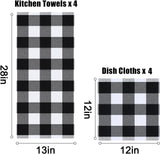 Homaxy 12 Pack Kitchen Dish Cloths (10 x 10 Inches, Grey) Kitchen Towels and Dishcloths Set, 12 x 12 and 13 x 28 Inches White & Black