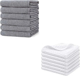 Homaxy Kitchen Towels and Dishcloths Set, 12 x 12 Inches and 18 x 28 Inches, Set of 12 Bulk Cotton Kitchen Towels Set, Ultra Soft Absorbent Dish Towels for Washing Dishes, Grey & White