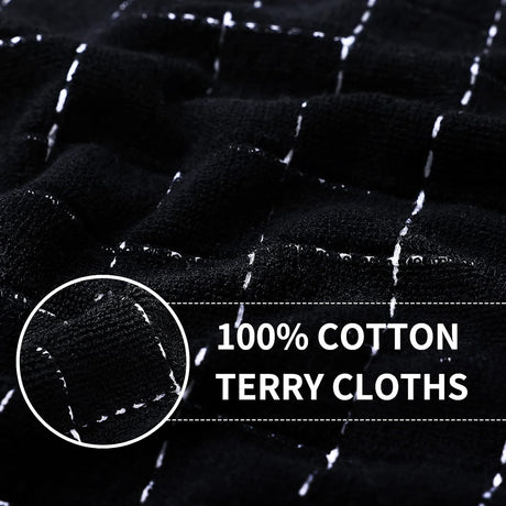 Homaxy Set of 8 Bulk Cotton Terry Kitchen Towels Set, 12 x 12 and 13 x 28 Inches, Checkered Designed and Large Cotton Kitchen Hand Towels(18”x 28”, 6 Pack), Flat and Terry Dish Towels