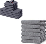 Homaxy Set of 8 Bulk Kitchen Towels Set, 12 x 12 Inches and 13 x 28 Inches, and Large Cotton Kitchen Hand Towels(18”x 28”, 6 Pack), Flat and Terry Dish Towels