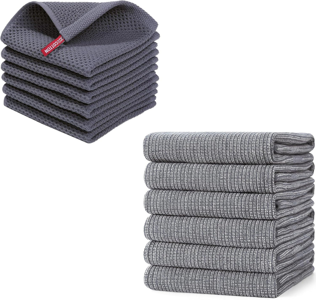 Homaxy 6-Pack Waffle Weave Kitchen Dish Cloths(12x12 Inches) and Flat and Terry Dish Towels(18”x 28”, 6 Pack), Large Cotton Kitchen Hand Towels