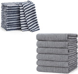 Homaxy 12 Pack Coral Velvet Wave Design Lint Free Kitchen Dish Cloths(10 x 10 inches) and Large Cotton Kitchen Hand Towels(18”x 28”, 6 Pack), Flat and Terry Dish Towels
