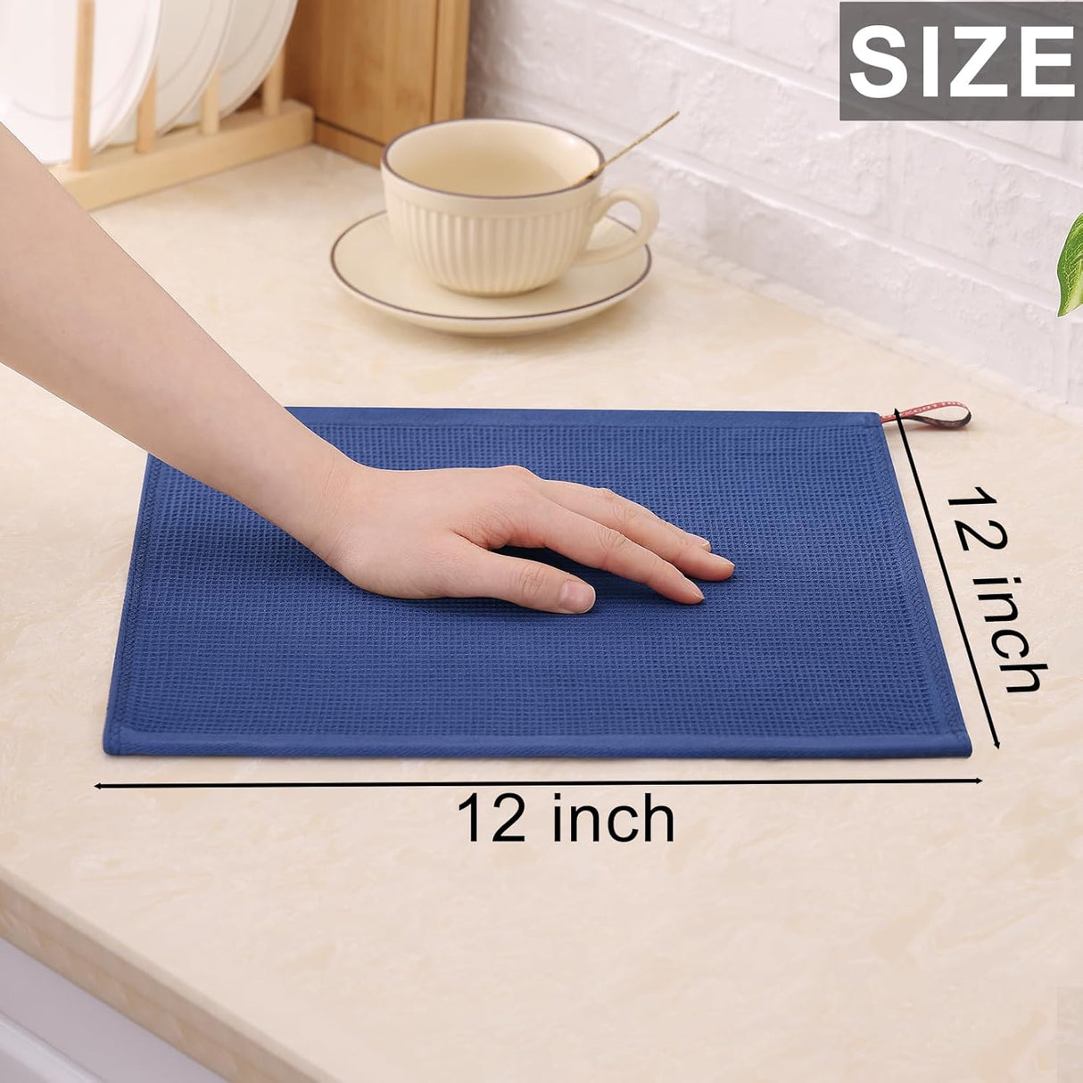 Homaxy Kitchen Towels Set, 13 x 28 inches and 12 x 12 Inches, Set of 10 Bulk Cotton Kitchen Towels Set, Ultra Soft Absorbent Dish Towels for Washing Dishes, Navy Blue