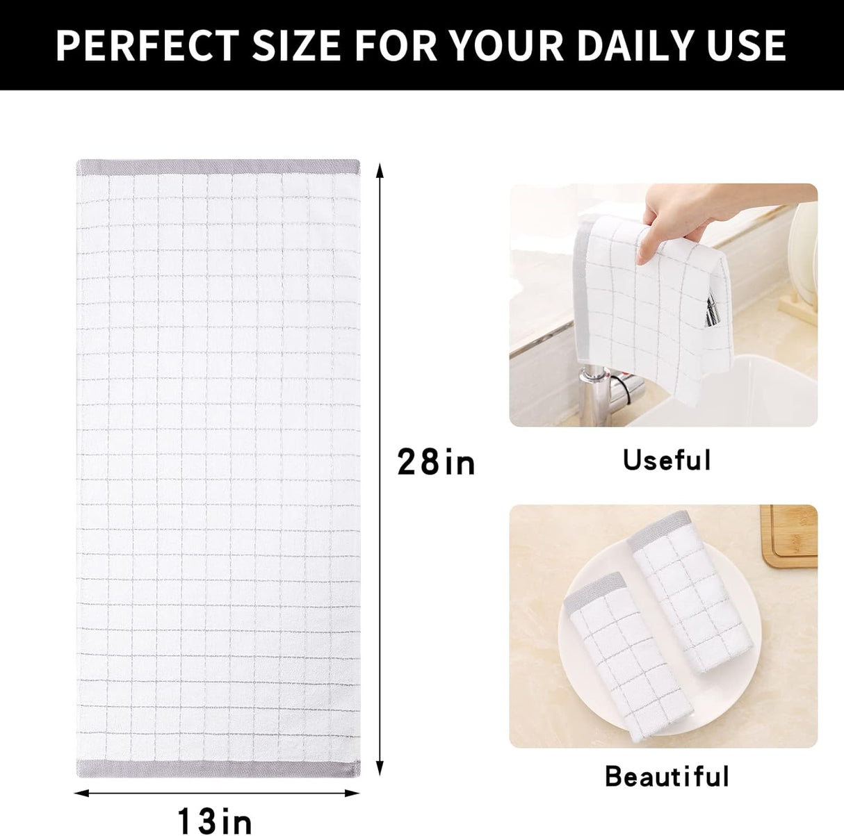 Homaxy Kitchen Towels, 16 x 28 Inches and 13 x 28 Inches, Set of 10 Bulk Cotton Kitchen Towels Set, Ultra Soft Absorbent Dish Towels for Washing Dishes, White