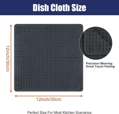 Homaxy Kitchen Towels and Dishcloths Set, 12 x 12 Inches, Set of 12 Bulk Cotton Kitchen Towels Set, Ultra Soft Absorbent Dish Towels for Washing Dishes, Dark Grey