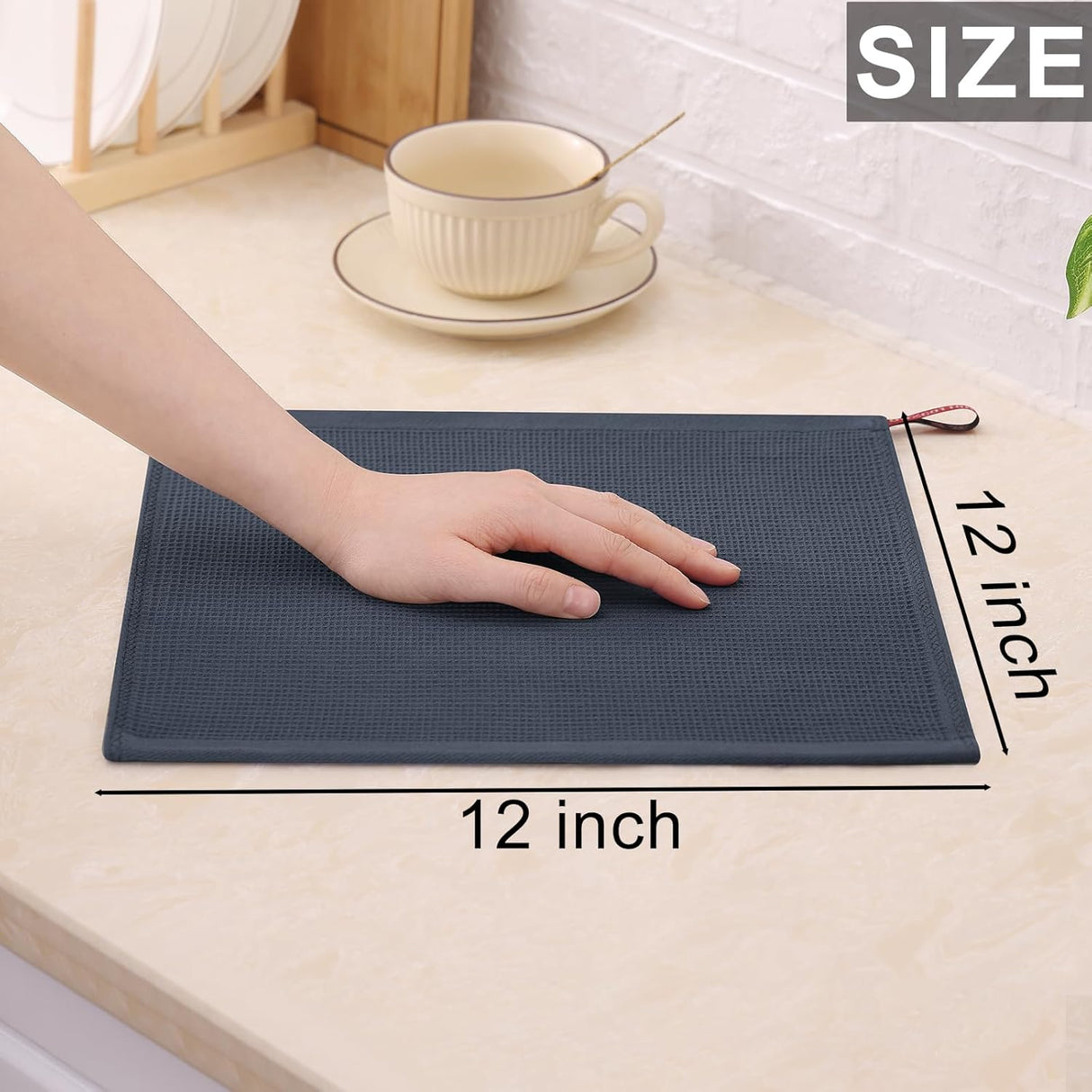 Homaxy Kitchen Towels and Dishcloths Set, 12 x 12 Inches, Set of 12 Bulk Cotton Kitchen Towels Set, Ultra Soft Absorbent Dish Towels for Washing Dishes, Dark Grey
