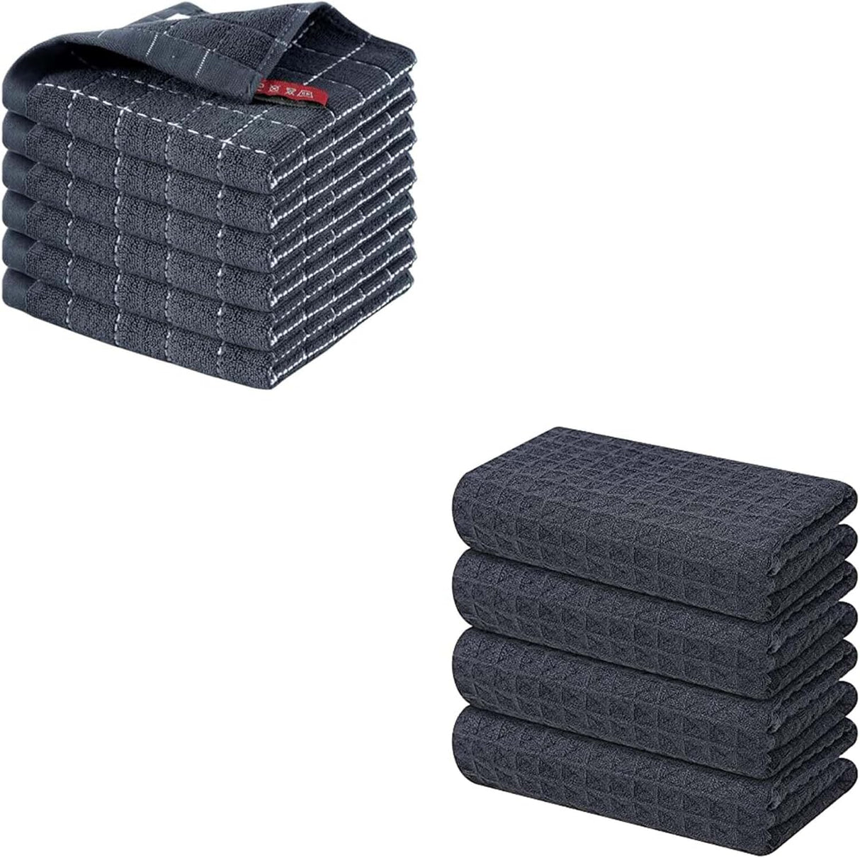 Homaxy Kitchen Towels and Dishcloths Set, 12 x 12 Inches and 16 x 28 Inches, Set of 10 Bulk Cotton Kitchen Towels Set, Ultra Soft Absorbent Dish Towels for Washing Dishes, Dark Grey
