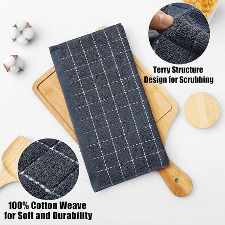 Homaxy Kitchen Towels and Dishcloths Set, 12 x 12 Inches and 16 x 28 Inches, Set of 10 Bulk Cotton Kitchen Towels Set, Ultra Soft Absorbent Dish Towels for Washing Dishes, Dark Grey
