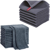 Homaxy 12 Pack Kitchen Coral Velvet Dish Cloths(10 x 10 Inches, Dark Grey) and 100% Cotton Waffle Weave Kitchen Dish Cloths 12x12 Inches 6-Pack Dark Grey