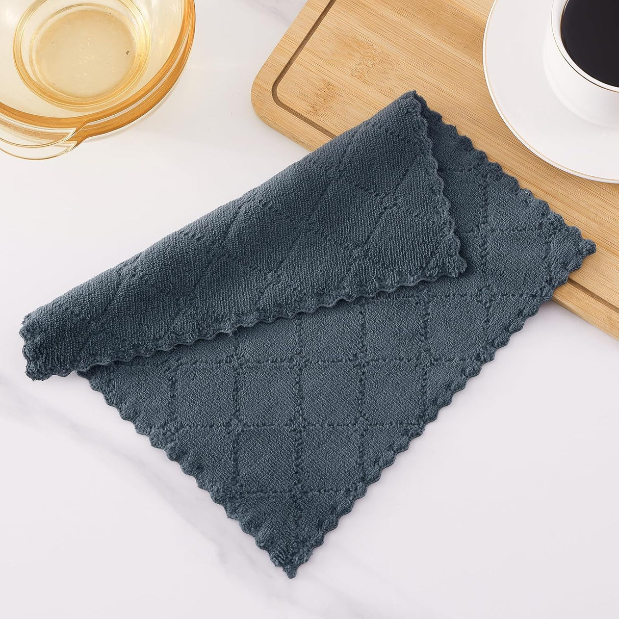 Homaxy 12 Pack Kitchen Coral Velvet Dish Cloths(10 x 10 Inches, Dark Grey) and 100% Cotton Waffle Weave Kitchen Dish Cloths 12x12 Inches 6-Pack Dark Grey