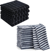 Homaxy 100% Cotton Terry Kitchen Towels(Black, 13 x 28 inches,4 Pack) and Wavy Coral Velvet Kitchen Dish Cloths(Dark Grey, 10 x 10 inches, 12 Pack),Soft and Super Absorbent Dish Towels