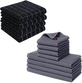 Homaxy 100% Cotton Kitchen Towels and Dishcloths Set(Dark Grey, 8-Pack) and Terry Kitchen Towels(Black, 13 x 28 inches, 4 Pack), Checkered Designed, Ultra Soft Absorbent Dish Towels