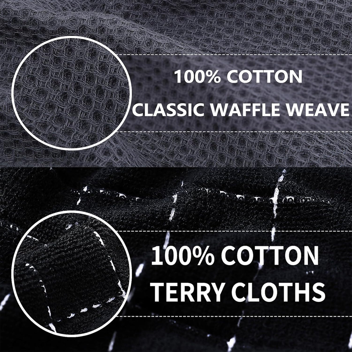 Homaxy 100% Cotton Kitchen Towels and Dishcloths Set(Dark Grey, 8-Pack) and Terry Kitchen Towels(Black, 13 x 28 inches, 4 Pack), Checkered Designed, Ultra Soft Absorbent Dish Towels
