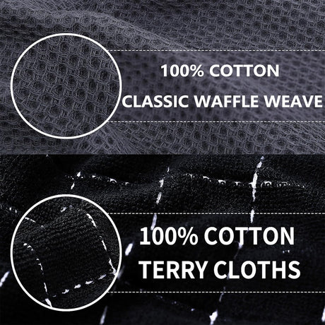 Homaxy 100% Cotton Kitchen Towels and Dishcloths Set(Dark Grey, 8-Pack) and Terry Kitchen Towels(Black, 13 x 28 inches, 4 Pack), Checkered Designed, Ultra Soft Absorbent Dish Towels