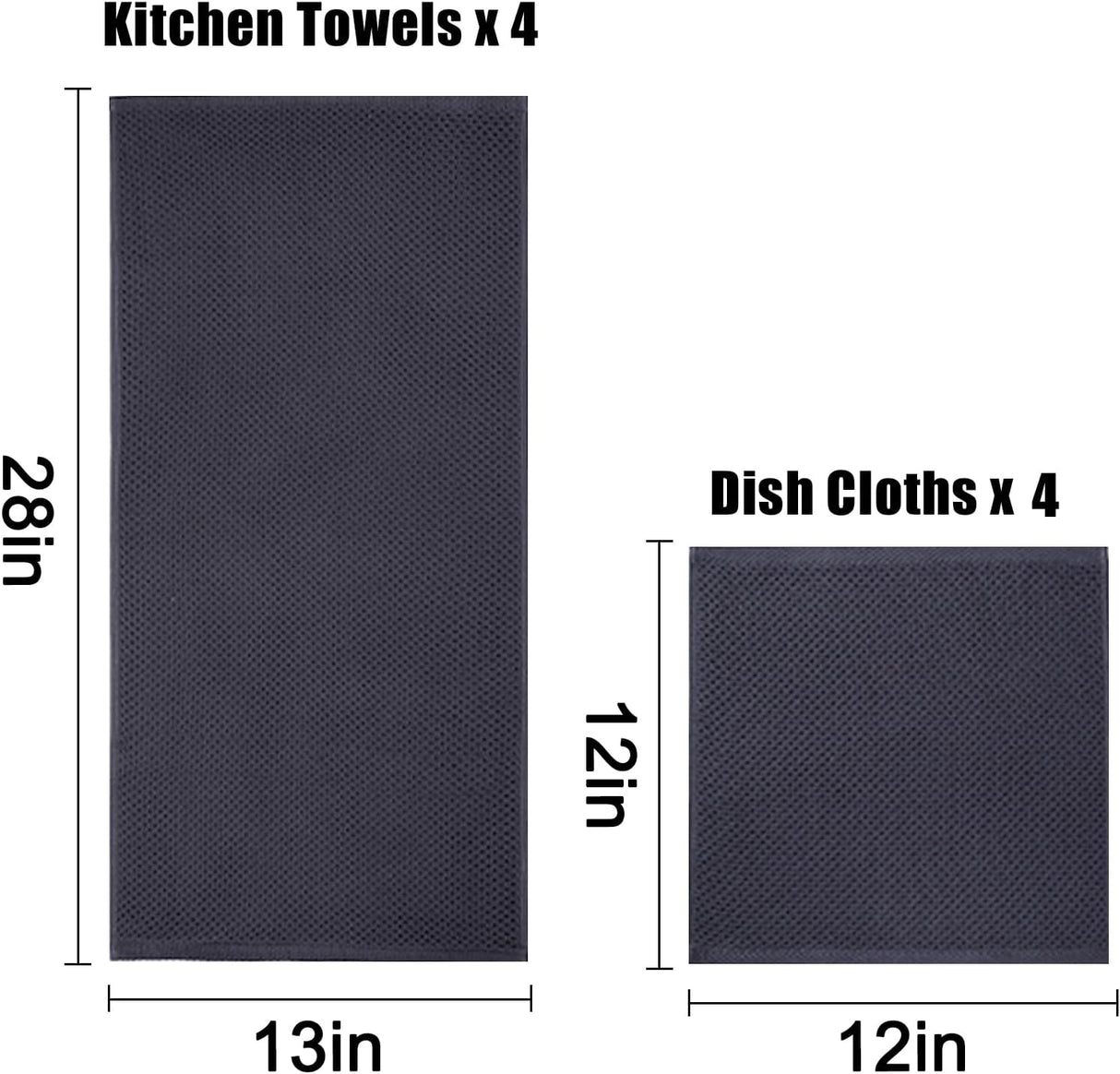 Homaxy 100% Cotton Kitchen Towels and Dishcloths Set(Dark Grey, 8-Pack) and Terry Kitchen Towels(Black, 13 x 28 inches, 4 Pack), Checkered Designed, Ultra Soft Absorbent Dish Towels