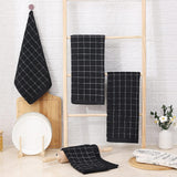 Homaxy 100% Cotton Kitchen Towels and Dishcloths Set(Dark Grey, 8-Pack) and Terry Kitchen Towels(Black, 13 x 28 inches, 4 Pack), Checkered Designed, Ultra Soft Absorbent Dish Towels