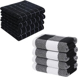 Homaxy 100% Cotton Terry Kitchen Towels and Check Kitchen Towels, 13 x 28 Inches, Set of 8 Super Soft and Absorbent Dish Towels, Black and White & Black