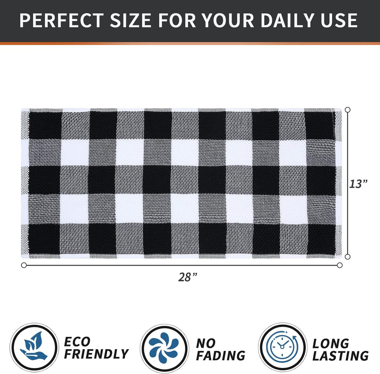 Homaxy 100% Cotton Terry Kitchen Towels and Check Kitchen Towels, 13 x 28 Inches, Set of 8 Super Soft and Absorbent Dish Towels, Black and White & Black