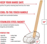Kitchen Spider Strainer Stainless Steel 5-Inch Wire Basket with Heat-Resistant Bamboo Handle