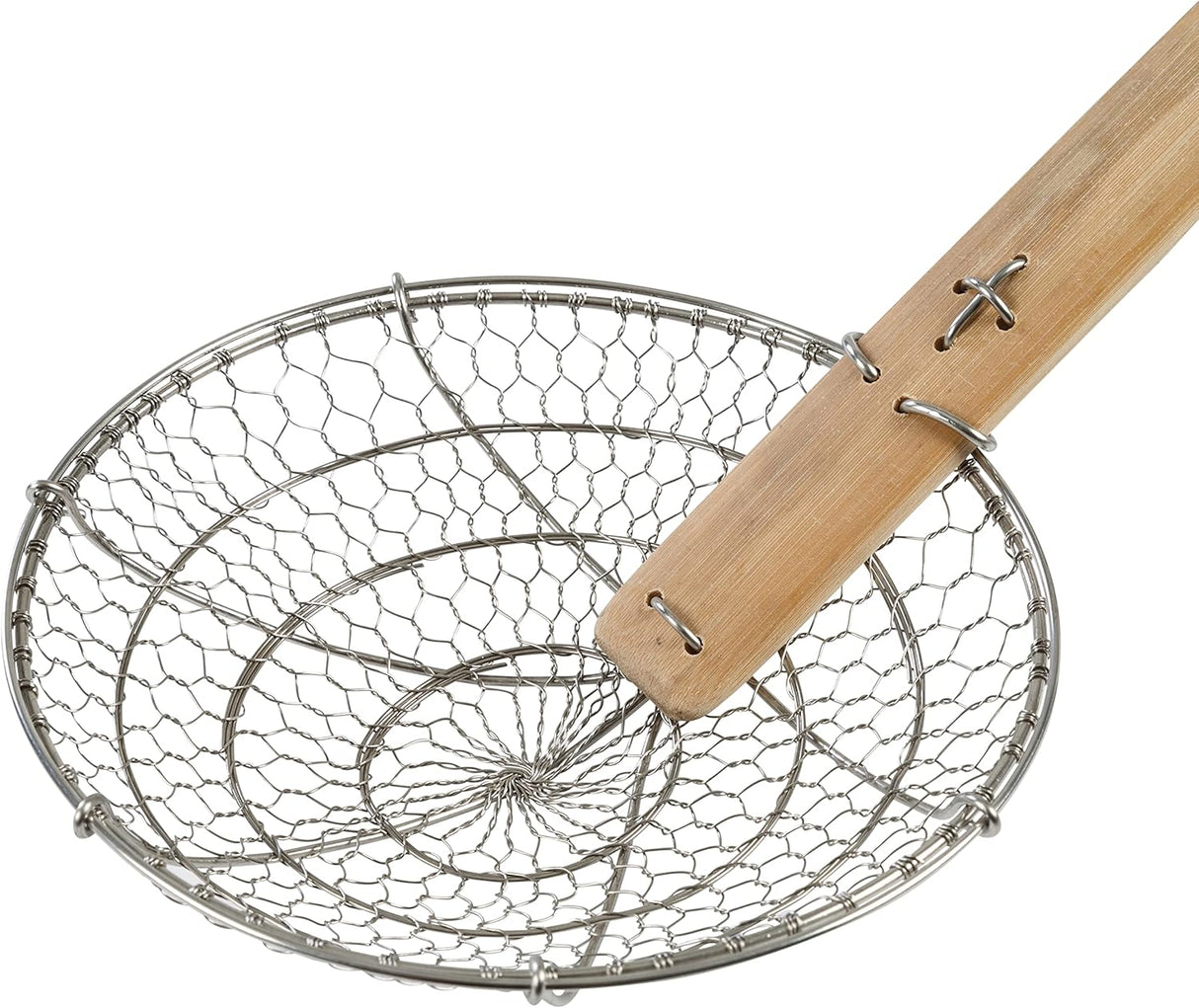Kitchen Spider Strainer Stainless Steel 5-Inch Wire Basket with Heat-Resistant Bamboo Handle