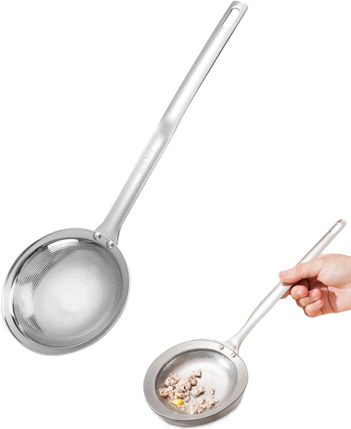 Fine-Mesh Kitchen Strainer - 2026 Upgraded Stainless Steel Sieve with Handle, Multi-Purpose Strainer for Cooking, Baking & Liquid Filtering, Oil Skimming Spoon, Kitchen Tool (Small)