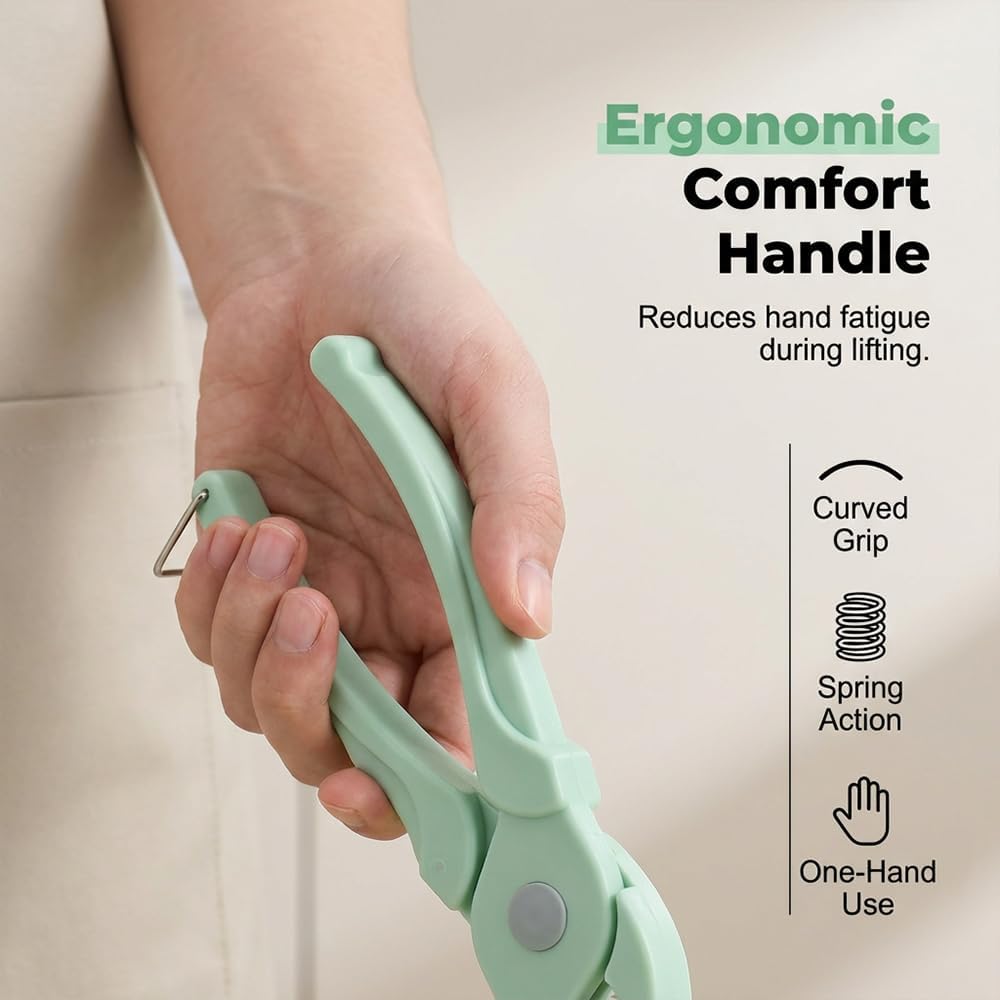 4-Piece Hot Plate Gripper Set, Anti-Scalding Kitchen Bowl Gripper with Silicone Pads, Stainless Steel Clips & Mini Gloves, Holder Tongs for Microwave, Air Fryer, Oven, Steamer (Green)
