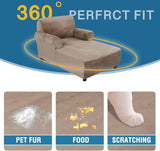Velvet Chaise Lounge Cover - High Stretch Slipcovers for Living Room, Luxury Velvet Dog Covers, Machine Washable, Taupe