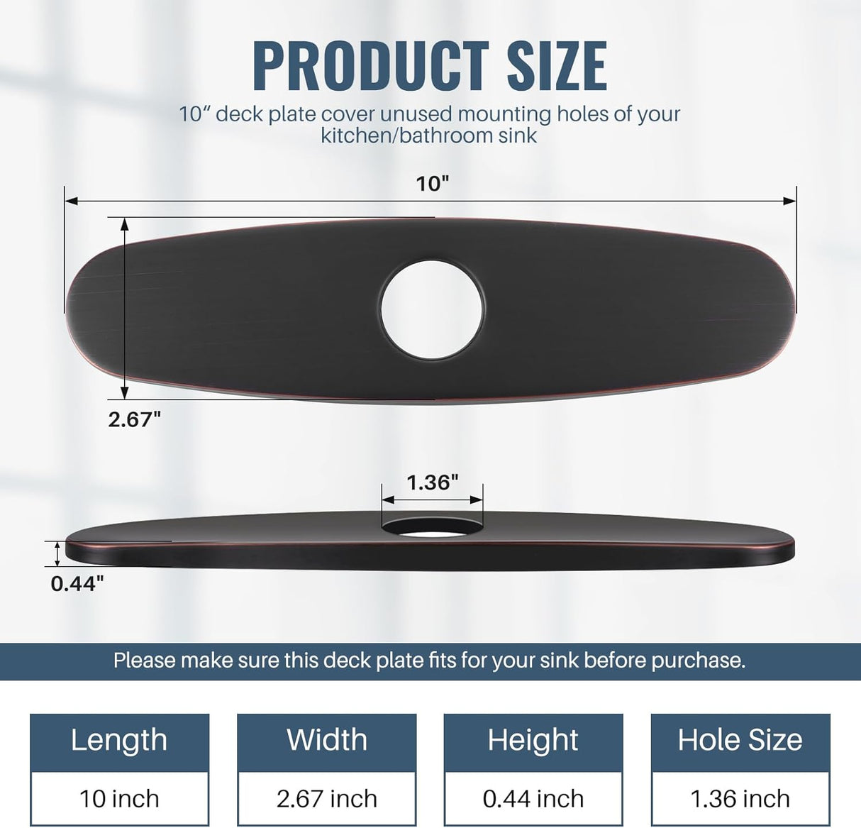 Faucet Plate, ALEASHA Kitchen Sink Cover Stainless Steel Plate for 1 or 3 Hole Bathroom or Kitchen Sink Faucet 10 Inch Escutcheon Hole Covers, Oil Rubbed Bronze