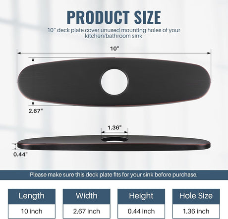 Faucet Plate, ALEASHA Kitchen Sink Cover Stainless Steel Plate for 1 or 3 Hole Bathroom or Kitchen Sink Faucet 10 Inch Escutcheon Hole Covers, Oil Rubbed Bronze