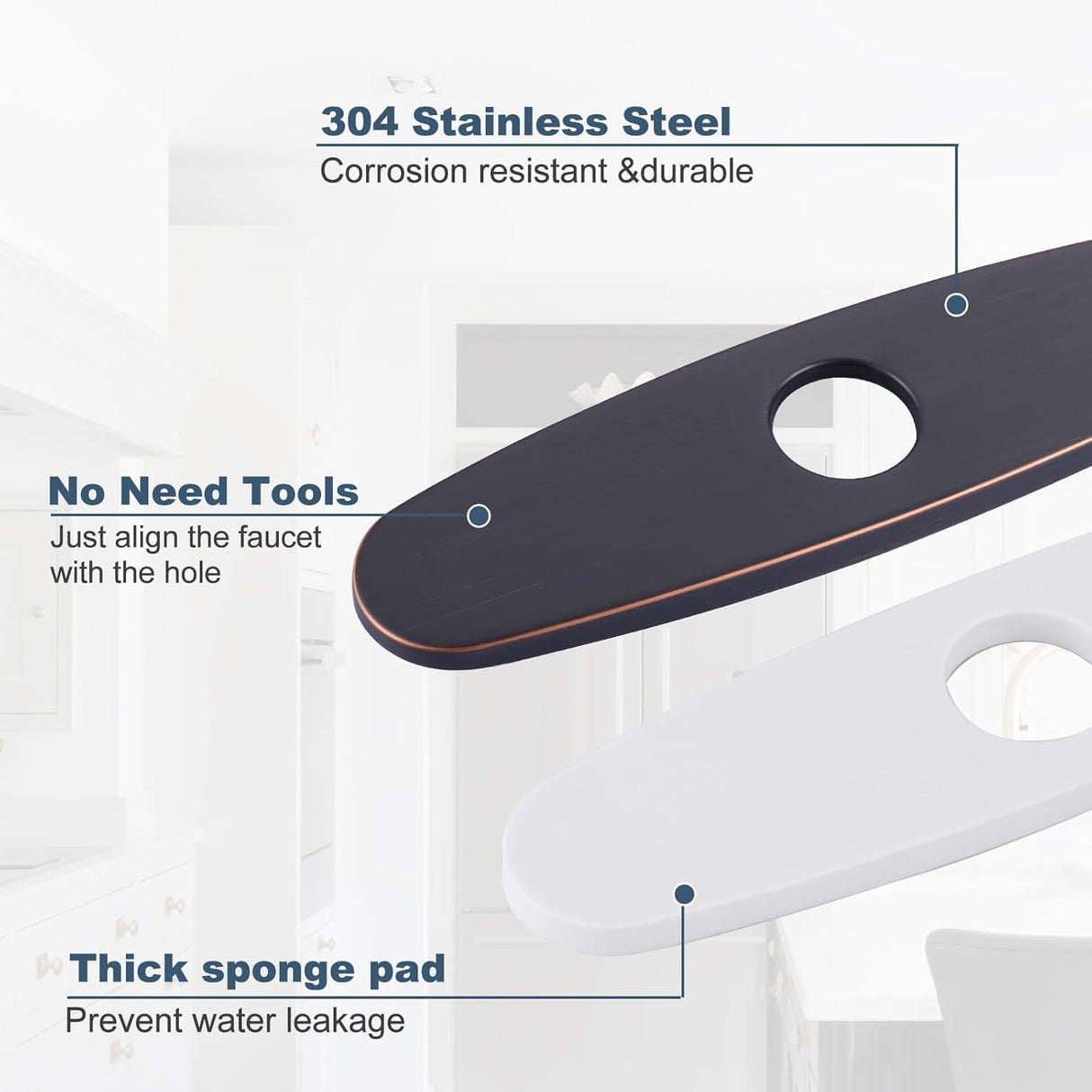Faucet Plate, ALEASHA Kitchen Sink Cover Stainless Steel Plate for 1 or 3 Hole Bathroom or Kitchen Sink Faucet 10 Inch Escutcheon Hole Covers, Oil Rubbed Bronze