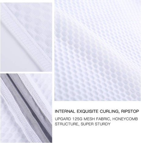 Kimmama Laundry Mesh Wash Bags, Lingerie Bags for Washing Delicates, Mesh Laundry Bags for Washing Machine, White Net, Grey Zipper, 2XL, 2L & 1M