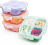 EONJOE 4-pack Small Snackle Box Container Dishwasher Safe Bpa Free 4 Compartments Snack Containers for Travel Road Trip Kids School Adult Work