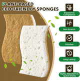 12 Pack Natural Biodegradable Kitchen Non Scratch Sponges,Compostable Plant Based Coconut Cellulose Sponge,Eco Friendly Reusable Dish Scrubber Sponge for Pots, Pans & Household Cleaning