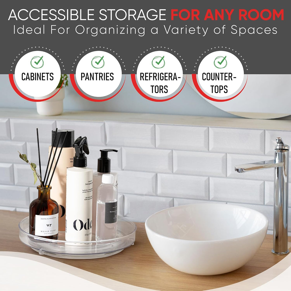 Clear Lazy Susan Organizer (Pack of 2) 9 Inch Turntable for Kitchen, Pantry, Fridge, Bathroom, and Vanity Countertops, Acrylic Rotating Organizer