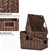 Wicker Storage Baskets, Waterproof Wicker Basket with Handles, Trapezoid Woven Storage Bins for Organizing, Decorative Basket, Brown, 2-Pack