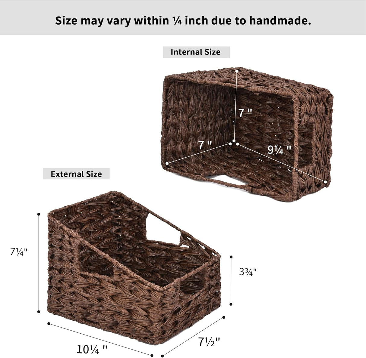 Wicker Storage Baskets, Waterproof Wicker Basket with Handles, Trapezoid Woven Storage Bins for Organizing, Decorative Basket, Brown, 2-Pack