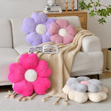 Flower Shaped Pillow, Cute Decorative Throw Pillow with Soft Artificial Rabbit Fur for Couch Bed Chair Floor, Flower Pillows Seating Cushions with Room Décor for Bedroom Living Room (14.9" Lavender)