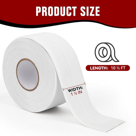 White Waterproof Caulk Tape, Self-Adhesive for Toilet, Tub, Kitchen, Corners,Bathroom Surfaces, Easy Application, 1-1/2 Inch x 10-1/2 Feet-1roll