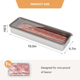 Bacon Container for Refrigerator, 1 Pack 304 Stainless Steel Airtight Deli Meat Storage Container for Fridge Dishwasher Safe Long Kitchen Food Storage Containers with Lids with Elevated Base