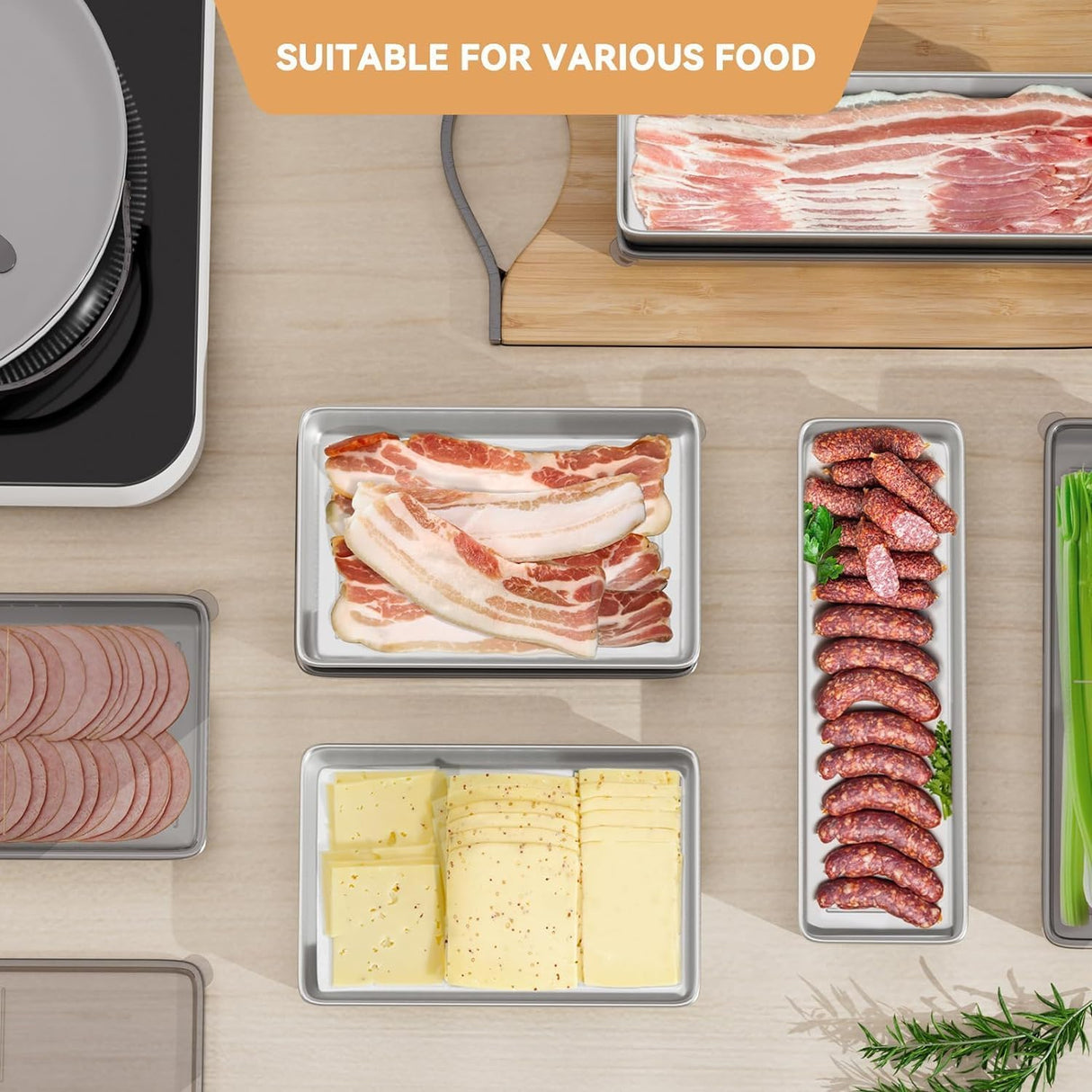 Bacon Container for Refrigerator, 1 Pack 304 Stainless Steel Airtight Deli Meat Storage Container for Fridge Dishwasher Safe Long Kitchen Food Storage Containers with Lids with Elevated Base