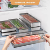 Bacon Container for Refrigerator, 1 Pack 304 Stainless Steel Airtight Deli Meat Storage Container for Fridge Dishwasher Safe Long Kitchen Food Storage Containers with Lids with Elevated Base
