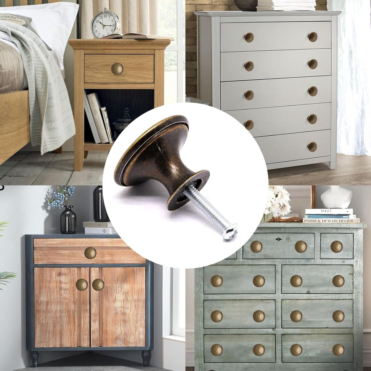 16 Pack Antique Brass Cabinet Knobs, Round Dresser Knobs Kitchen Drawer Knob, Single Hole Cupboard Door Knob Dresser Drawer Pulls Handles
