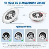 Sink Drain Strainer Kitchen Sink Drain Strainer&Sink Stopper,Stainless Steel Pop up Sink Drain Strainer,Anti-Clogging Basket Strainer,High Durability with Brass Core,Fit 3-1/2",Chrome