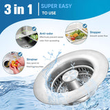 Sink Drain Strainer Kitchen Sink Drain Strainer&Sink Stopper,Stainless Steel Pop up Sink Drain Strainer,Anti-Clogging Basket Strainer,High Durability with Brass Core,Fit 3-1/2",Chrome