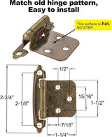 10 Pack (5 Pair) Antique Brass Self Closing Cabinet Hinges for Kitchen Cabinet Door, 1/2" Overlay (Variable) Semi Concealed Kitchen Cabinet Hinges