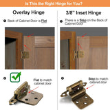 10 Pack (5 Pair) Antique Brass Self Closing Cabinet Hinges for Kitchen Cabinet Door, 1/2" Overlay (Variable) Semi Concealed Kitchen Cabinet Hinges